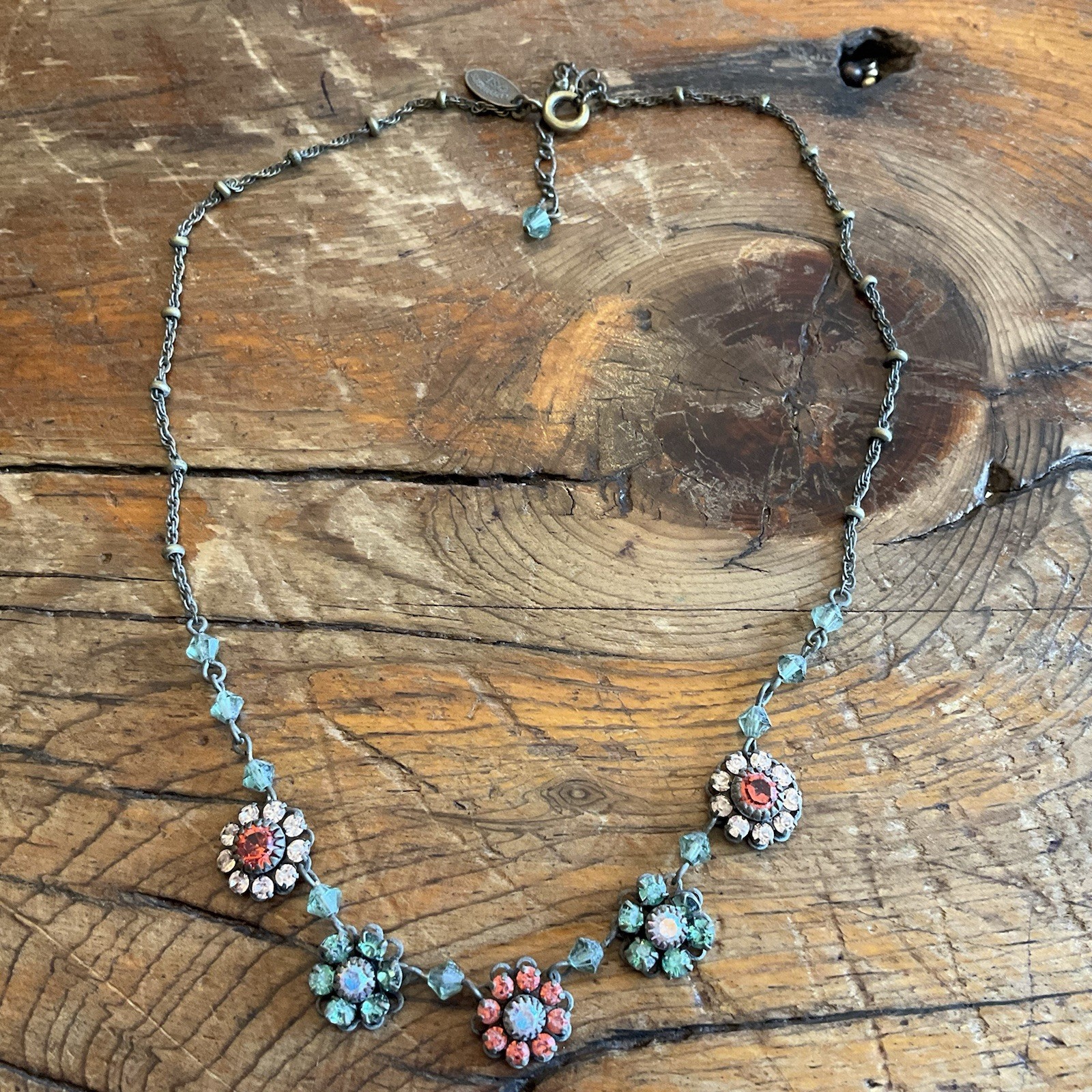Vintage LIZ PALACIOS Multicolored Crystals & Rhinestones Floral Flower Necklace