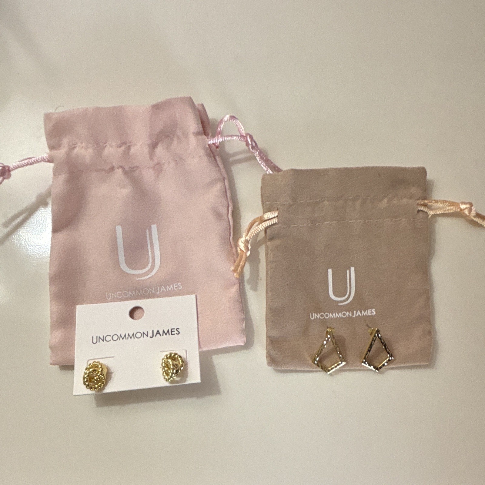 Uncommon James Gold Tone Earrings Lot of 2 Pairs w/ Original Box & Pouches