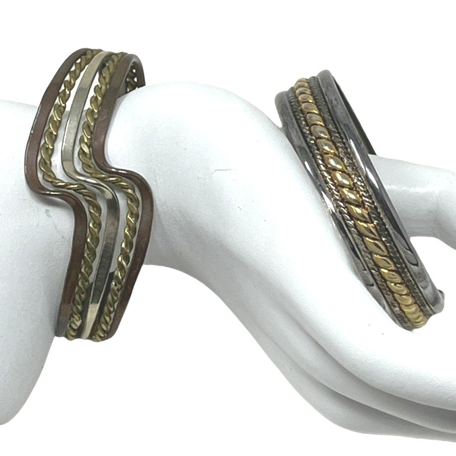 Metal Bracelets Multi Color Silver Gold Copper Tone Cuffs Lot of 2