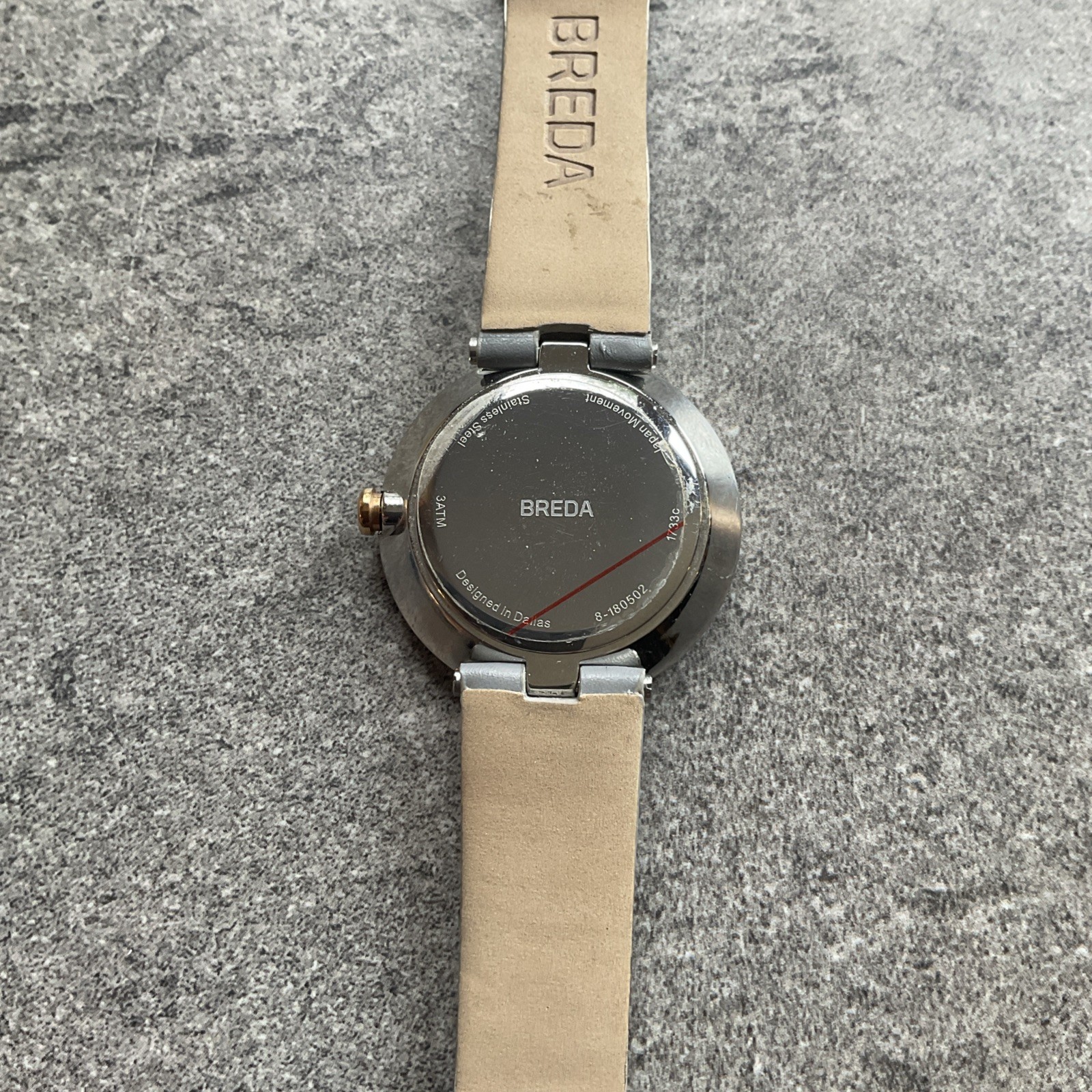 Breda Womens Watch 34mm Silver Tone Case Gray Leather Band Bin Z