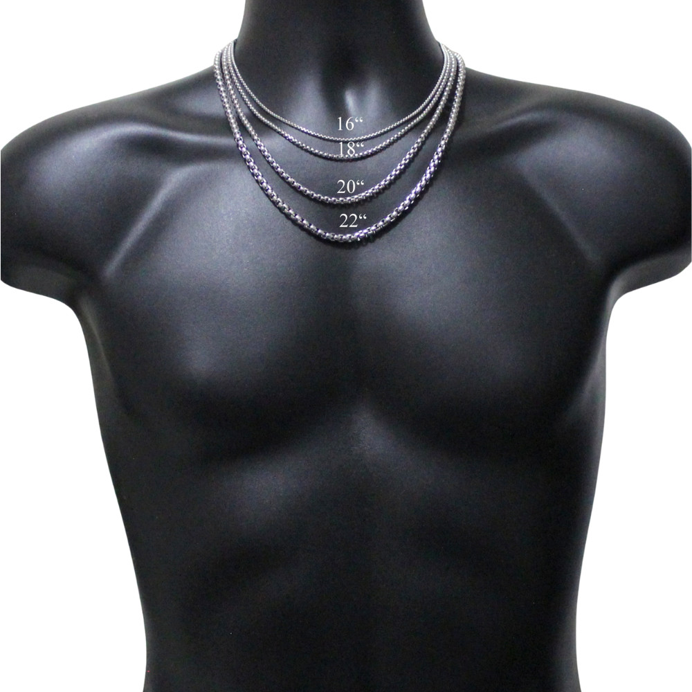 Stainless Steel Round Box 316L Chain Men Women 2mm-5mm Link Necklace 16″-26″