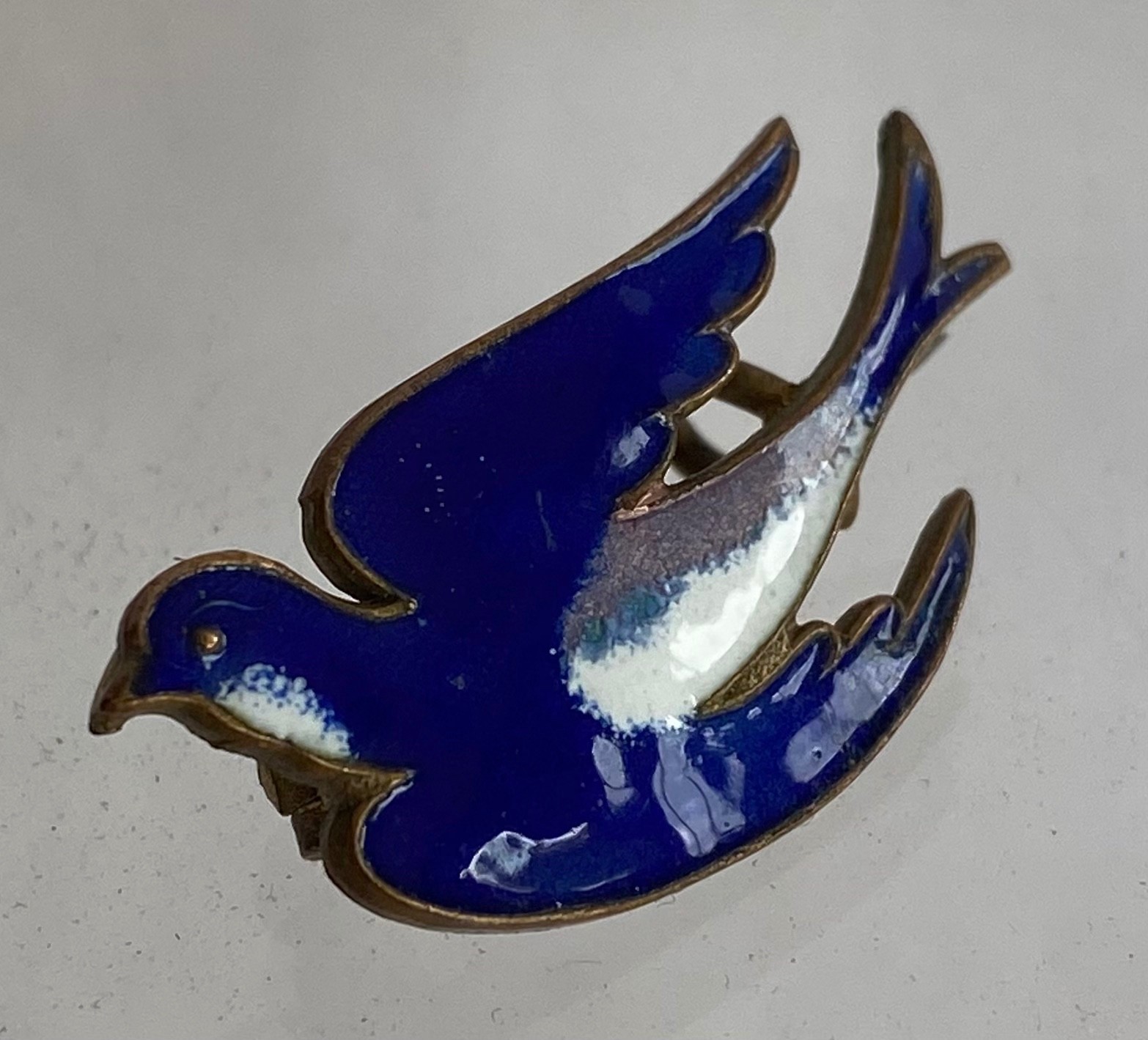 Vintage Blue Enamel Dove Swallow Bird Brooch Pin Badge c1960s