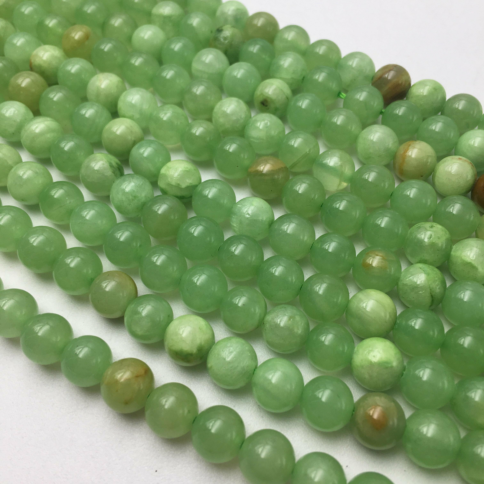 Green Flower Jade Smooth Round Beads 4mm 6mm 8mm 10mm 12mm 15.5″ Strand