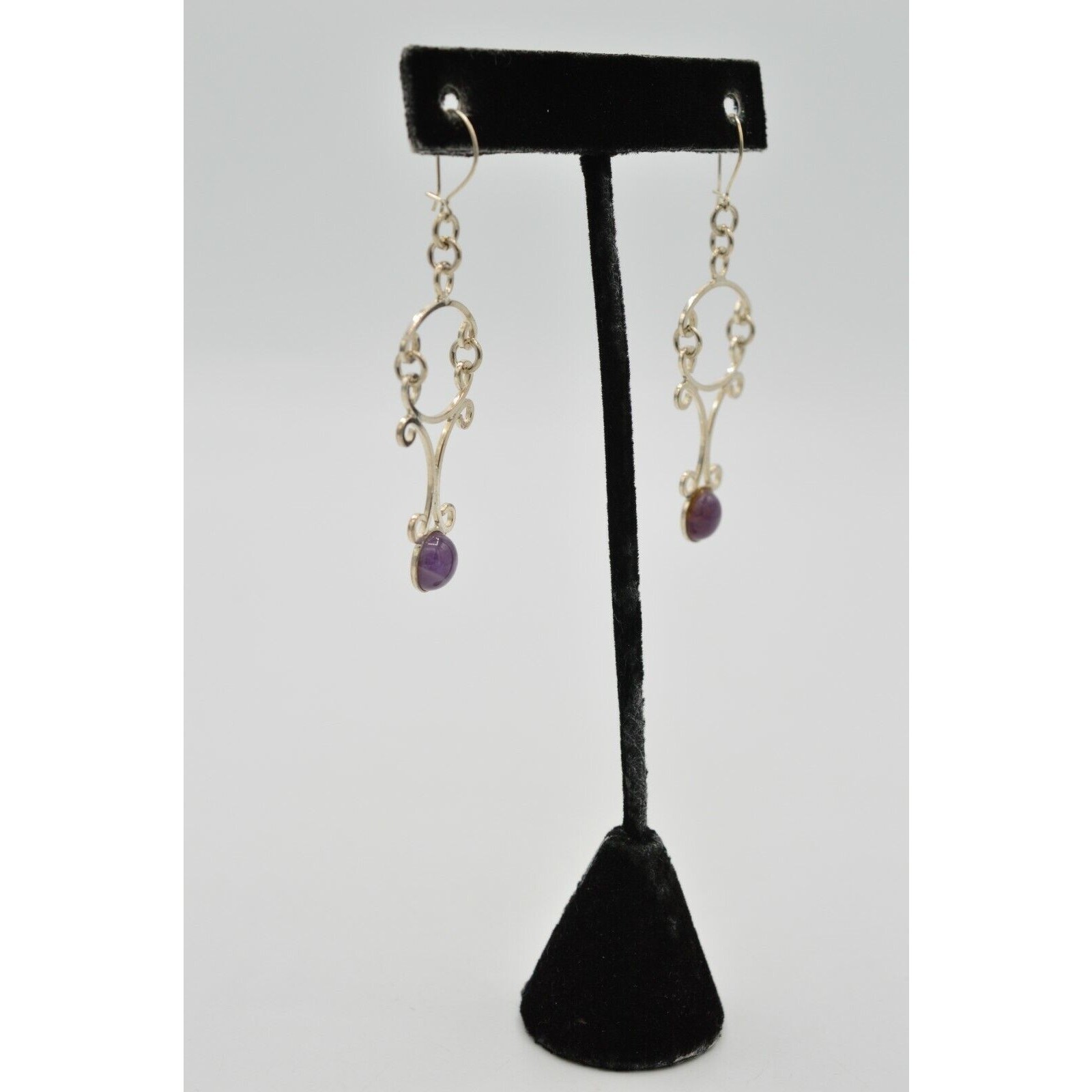 925 Sterling Silver Statement Earrings Dangle Purple Jelly Gripoix Vintage 9E