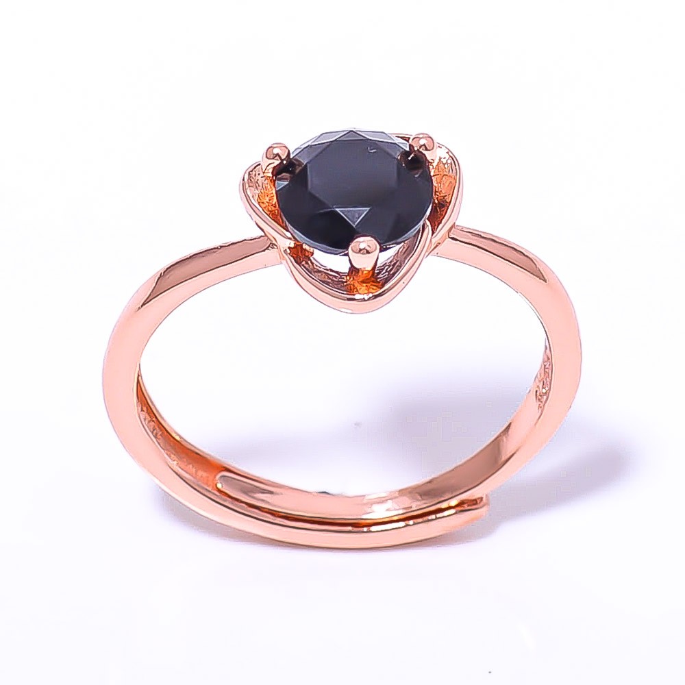 Black Spinel Gemstone 925 Silver Rose Gold Plated Ring Adjst RC7382-11_2