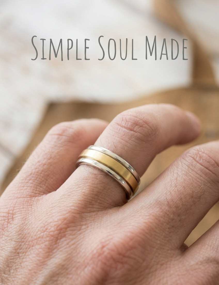 Two Tone Gold Plated 925 Silver Fidget Spinner Band Ring for Women Daily Wear