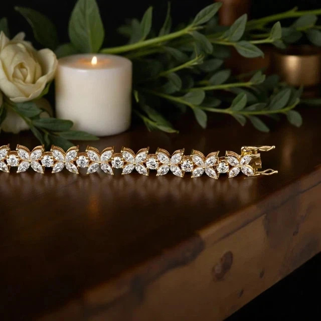 9Ct Marquise Cut Lab Created Diamond Tennis Bracelet 14K Yellow Gold Plated 7.5″