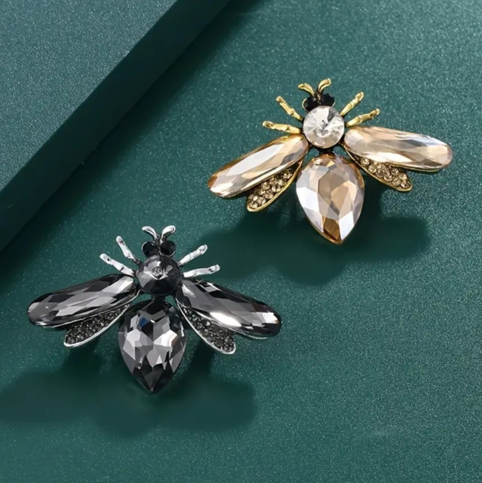 GOLDEN TOPAZ BEE INSECT BUG FIREFLY BROOCH PIN~RHINESTONE CRYSTAL~VINTAGE GARDEN