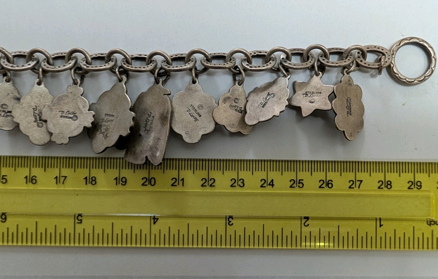 Don Lucas Sterling Silver Multi Stone Charm Bracelet Toggle Clasp 46.4 Grams