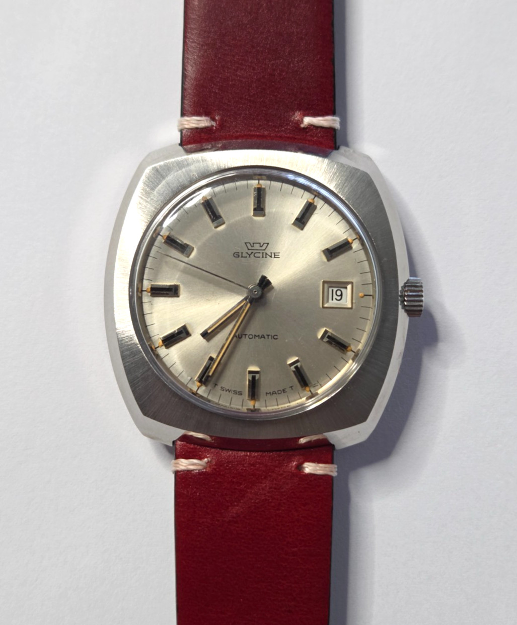 Glycine Automatic Date Watch Vintage Mens Beige Dial Perfect NOS 313/231 GOOD