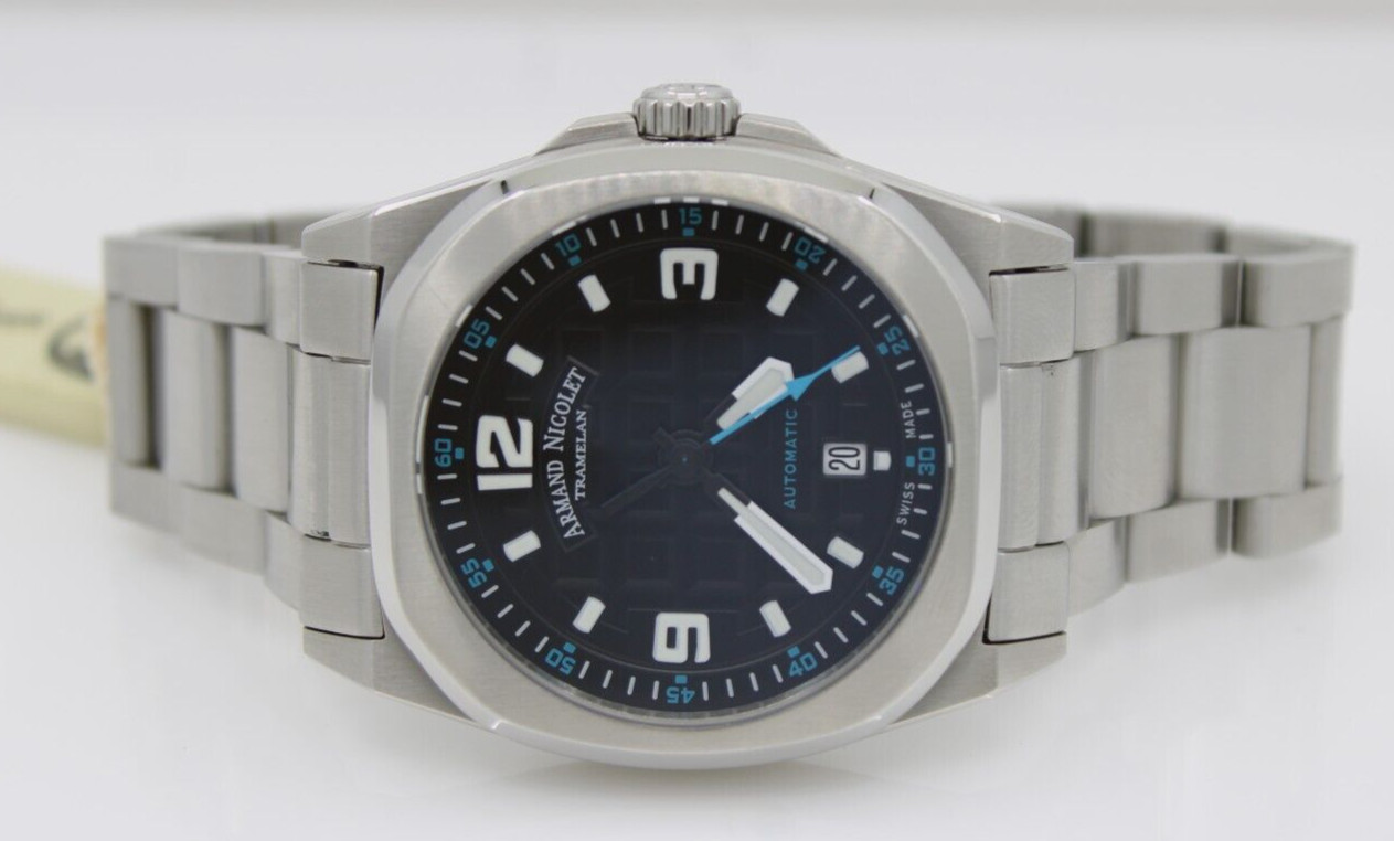 Armand Nicolet JH9 Tramelan 40mm Black Date Dial Automatic Watch W/ Box A660HAA