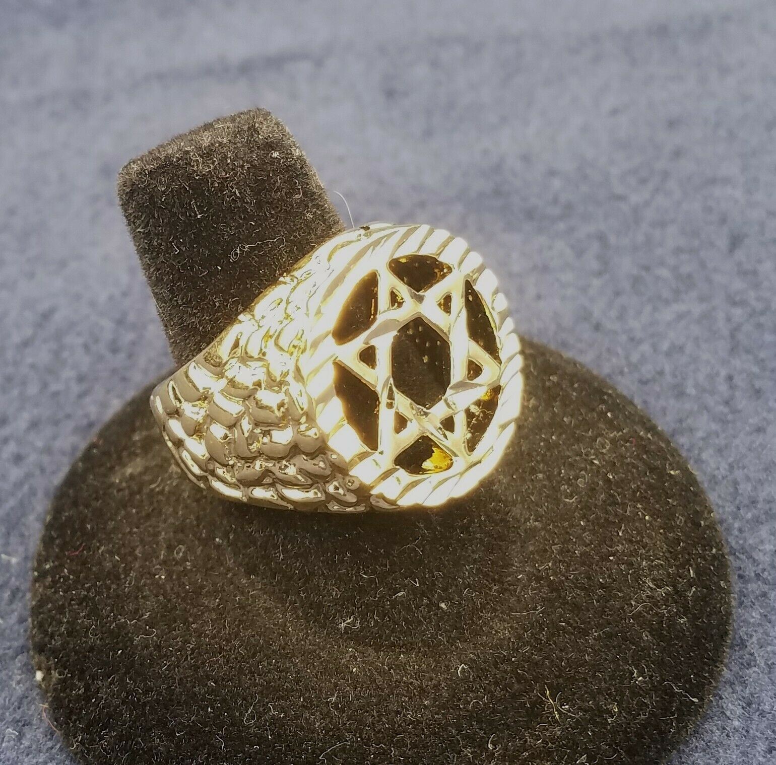 SIZE 8-13 MENS 14KT GOLD EP JEWISH STAR CUT OUT BLING NUGGET STYLE RING