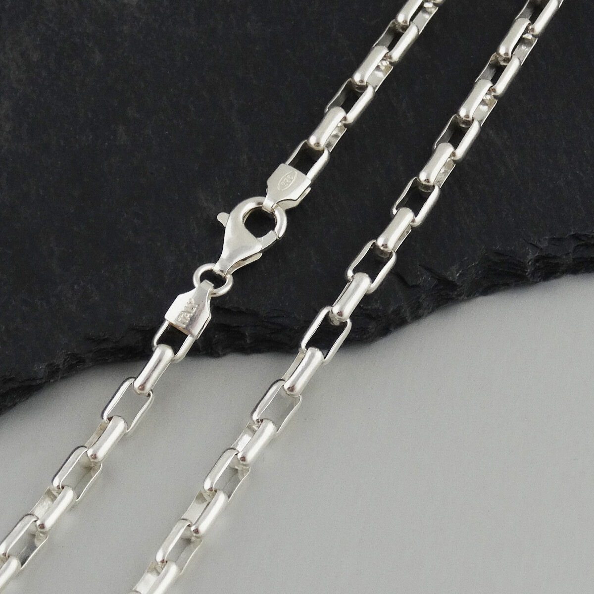 4.1mm Long Link Box Chain Necklace – 925 Sterling Silver- Mens High Polish Shine