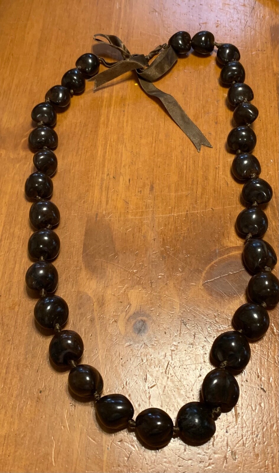 Kukui Nut Lei Dark Brown Beaded 34” Necklace Hawaiian Graduation Wedding Luau