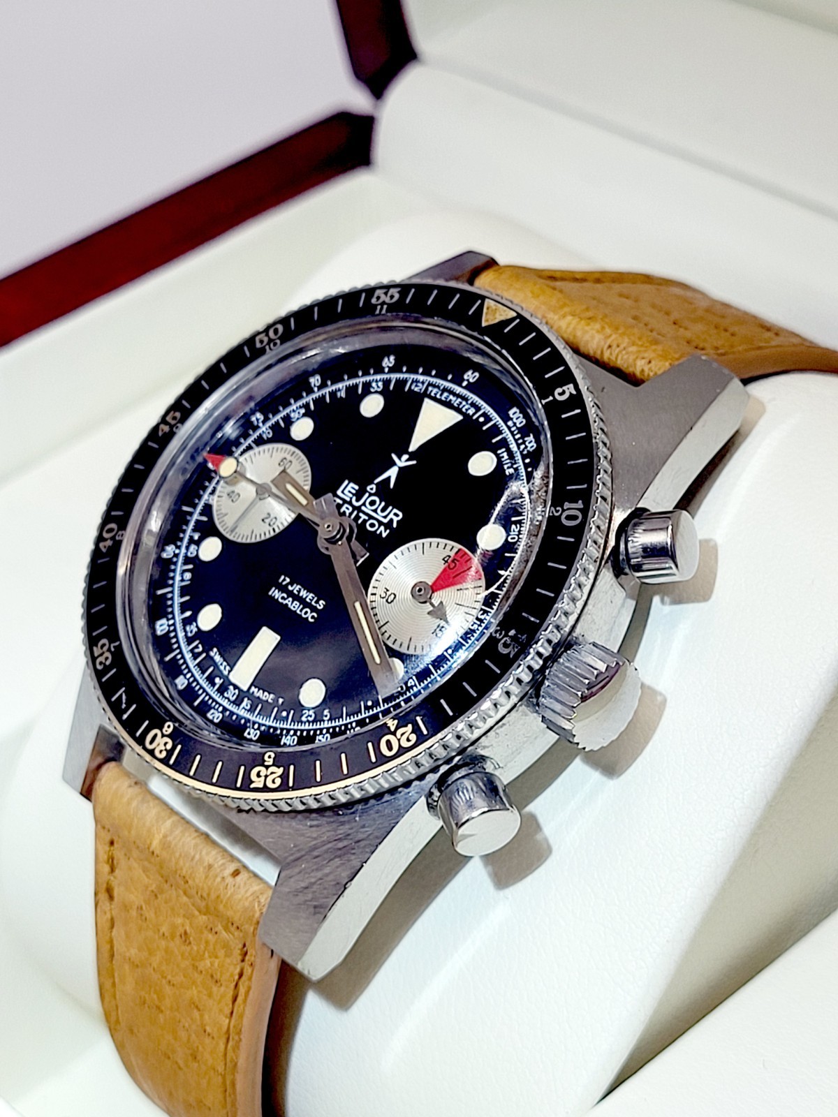 Le Jour Triton 2-Reg Chronograph Original Dial Landeron 248 Vintage 1960s N.MINT