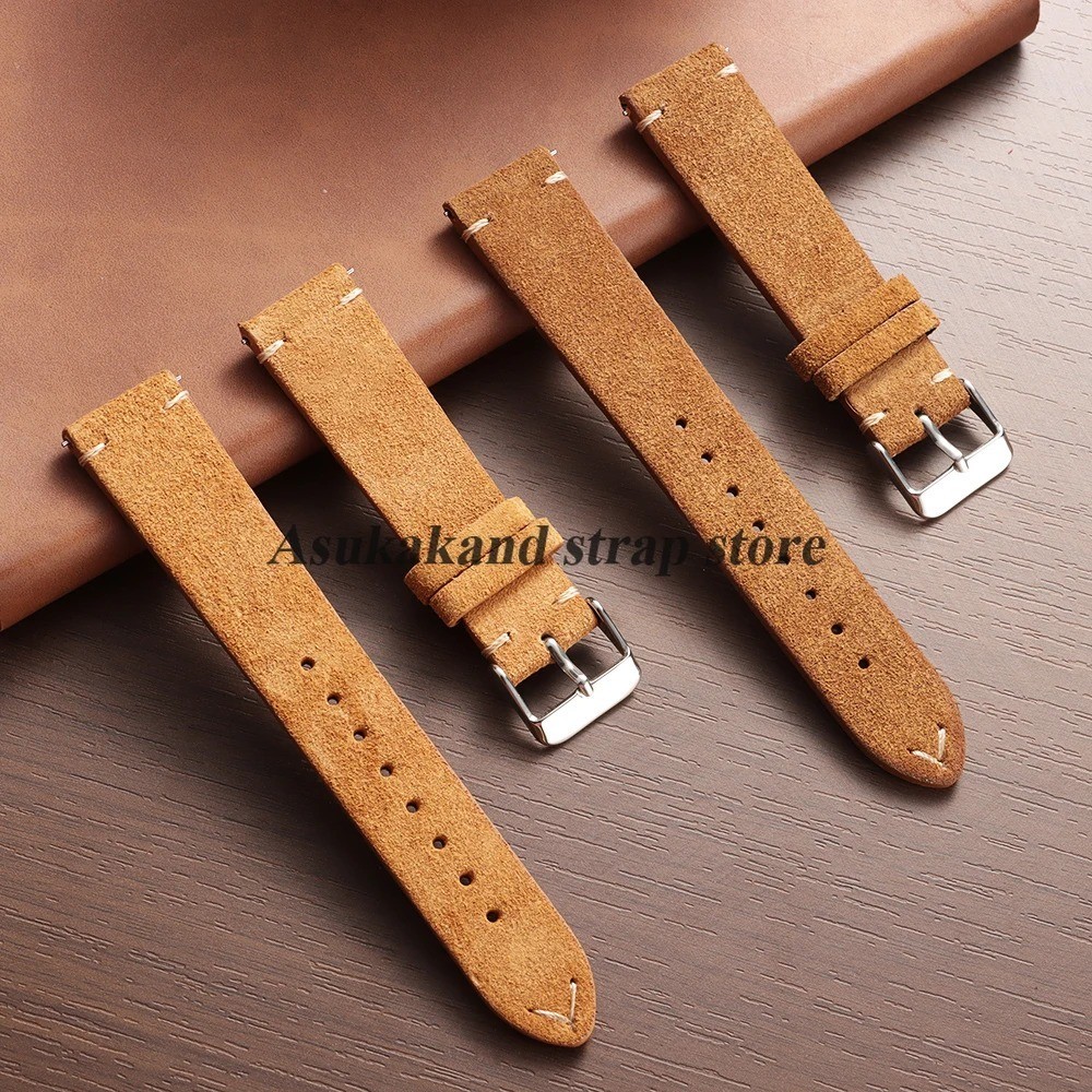 18 19 20 21 22 MM Soft Suede Leather Vintage Strap Watch Band Quick Release