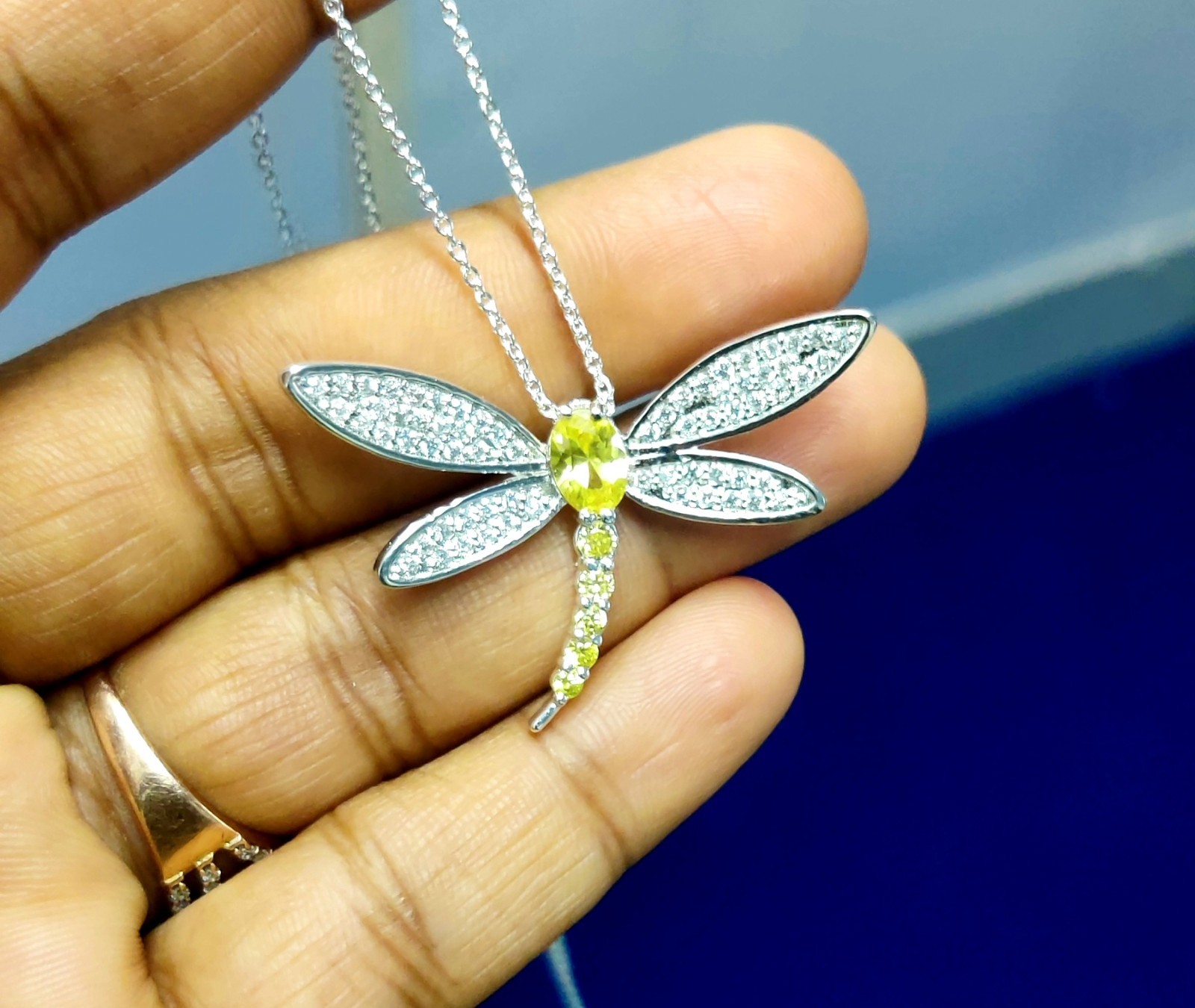 2.50Ct Oval Cut Lab Created Citrine Dragonfly Pendant 14K White Gold Plated