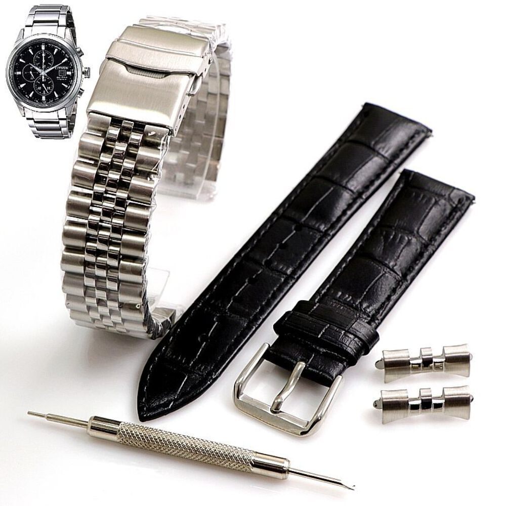 Steel and Leather Replacement Watch Band Fits Citizen CA0650-58E B612-R007793