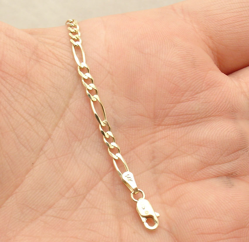 3mm Solid Figaro Chain Necklace Bracelet Extender Extension Real 14K Yellow Gold