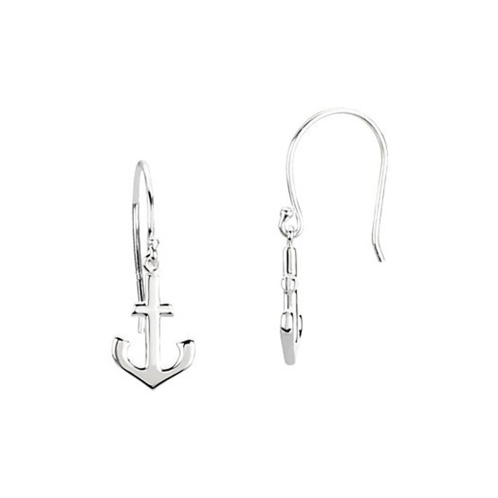Petite Anchor Dangle Earrings in Sterling Silver