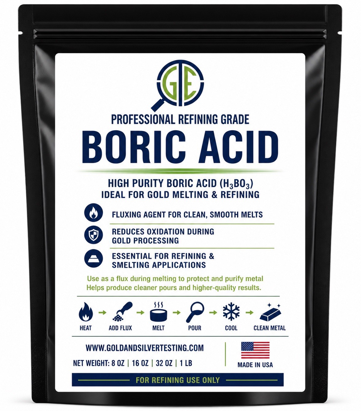 Boric Acid 5 lb 99% Pure Powder Flux Gold Silver E-Waste Metal Refining Melting
