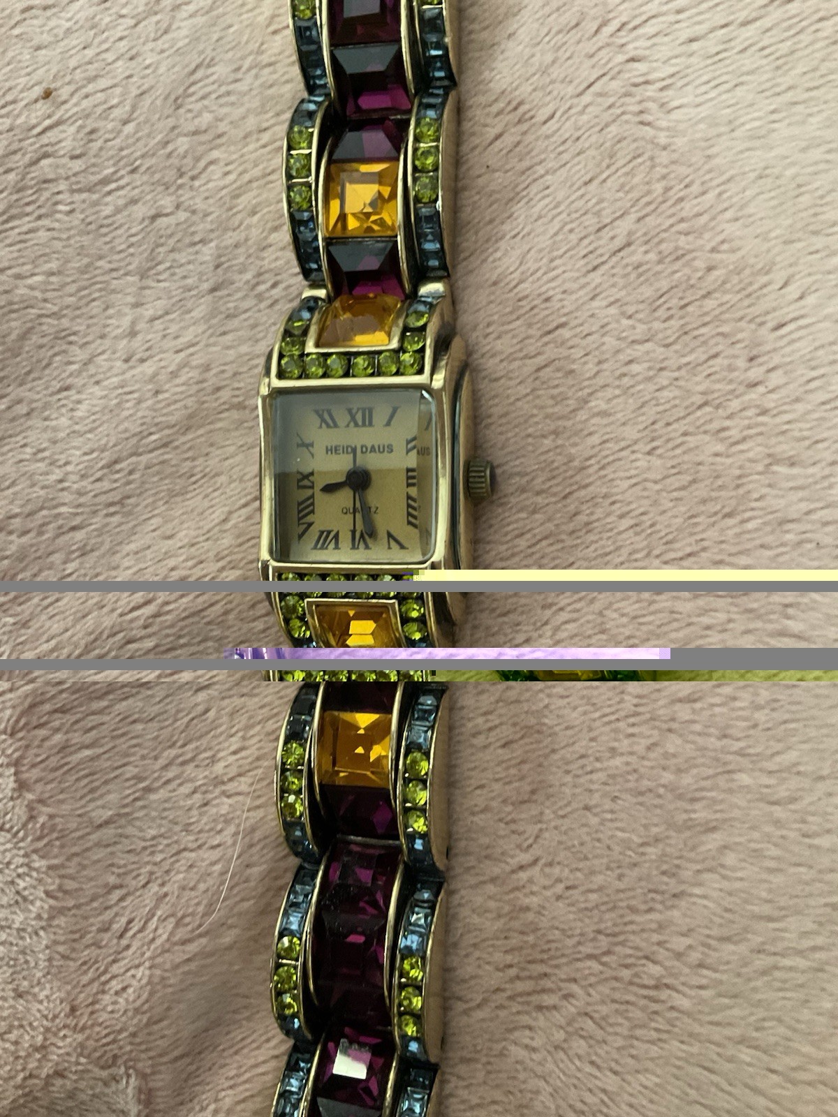 Heidi Daus Women Quartz Rectangle Wristwatch Roman Numeral Silver Dial Bracelet