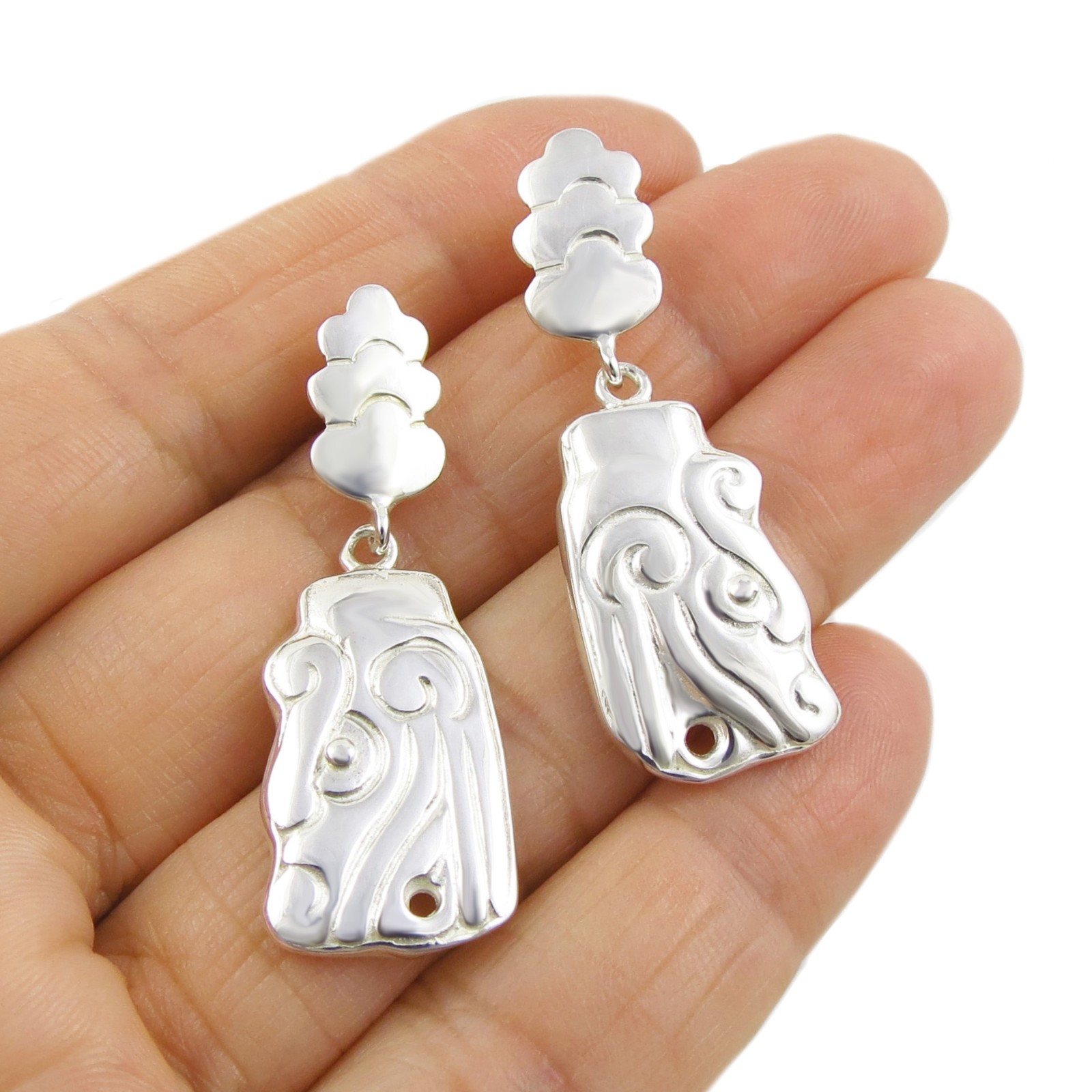 Plumed Serpent Earrings 925 Sterling Silver Mexican Quetzalcoatl Dangling Drops