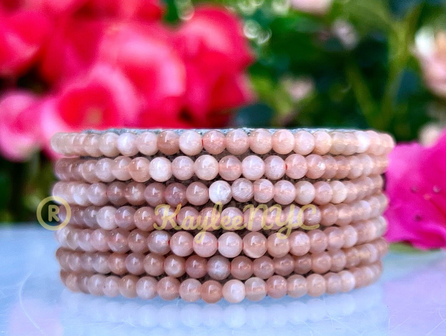 Wholesale Lot 6 Pcs Natural Peach Moonstone 4mm 7.5” Crystal Stretch Bracelet