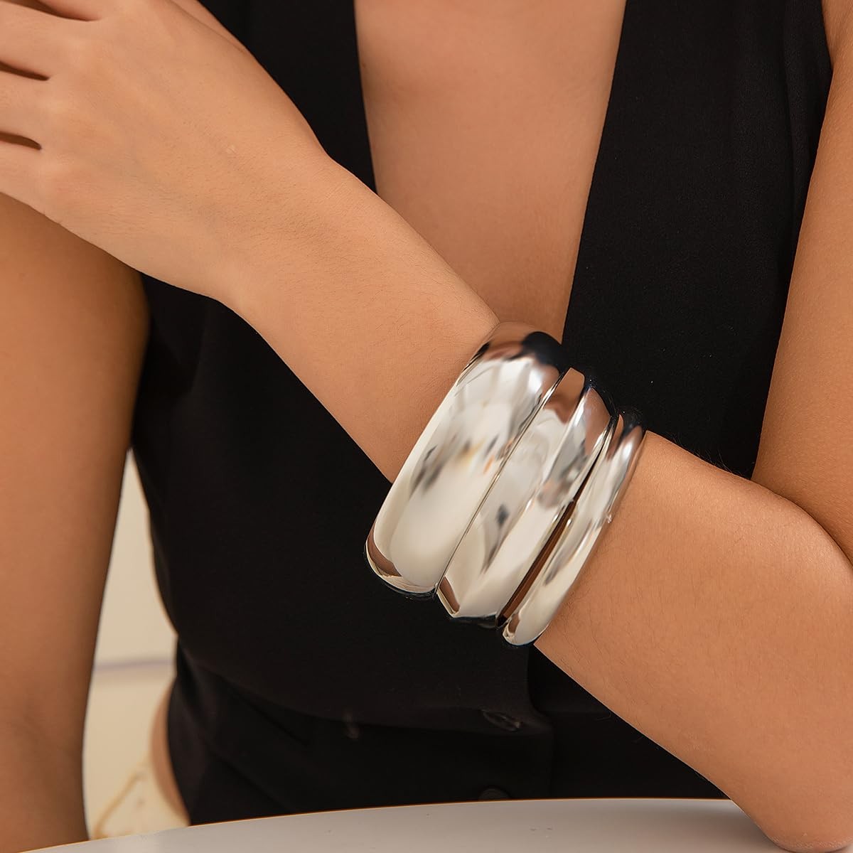 3PCS Chunky Gold Bangle Bracelets for Women Trendy Wide Wrist Cuff Bracelets …