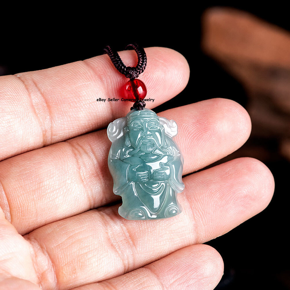 Real Grade A 100% Natural Blue Jade Jadeite Wealth Of God Pendant
