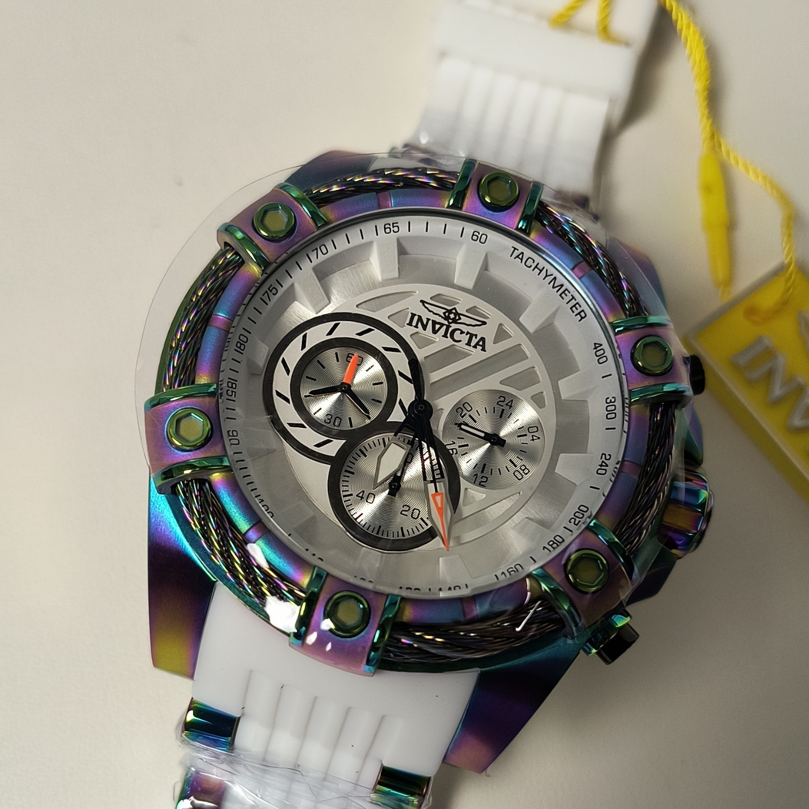 Invicta Bolt Girdex Iridescent White Silicone Band 52 MM Chronograph