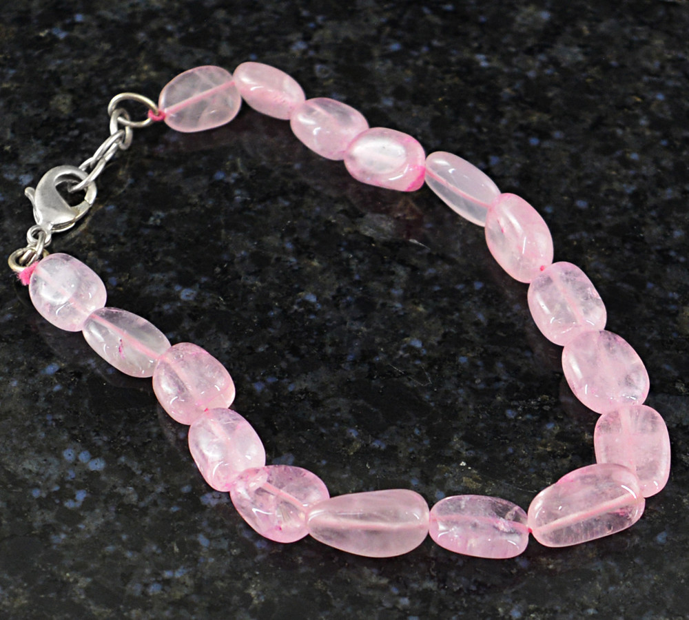 100.00 Cts Earth Mined 8 Inches Long Pink Rose Quartz Untreated Beads Bracelet