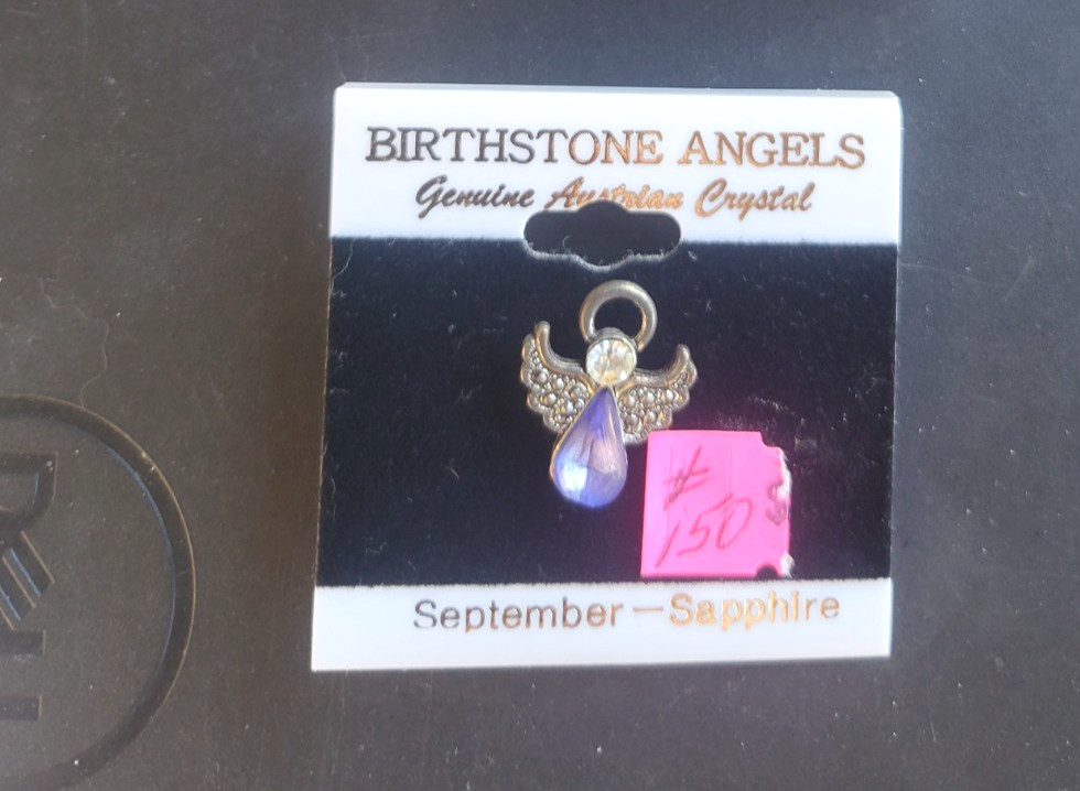 2 PIECE LOT SEPTEMBER BIRTHSTONE ANGELS RHINESTONE SAPPHIRE PIN SET NEW