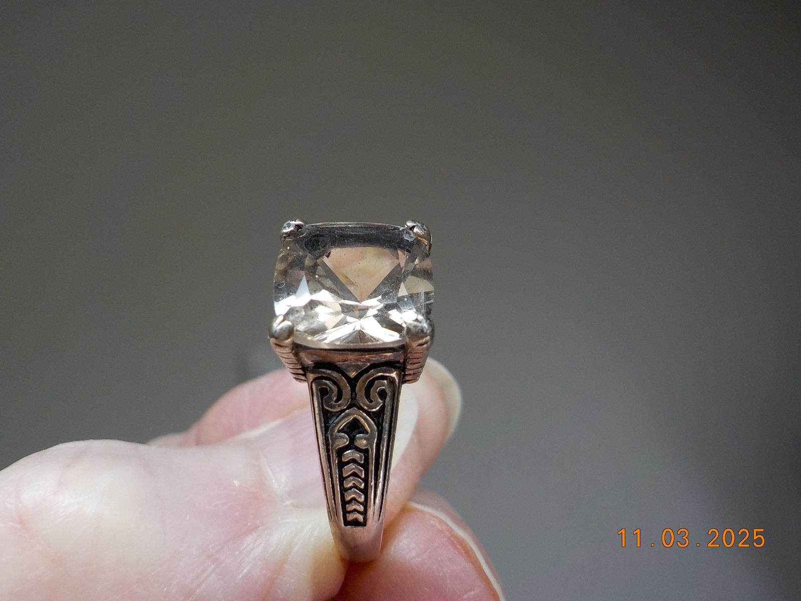 DESIGNER SIGNED “A” 925 FANCY CATHEDRAL SET RING 3 CT SMOKEY TOPAZ? SZ 11