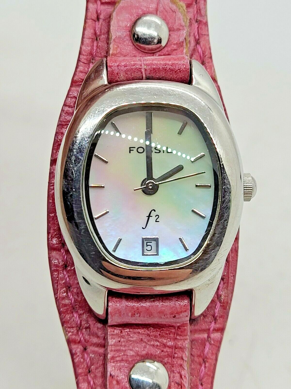 Ladies Fossil F2 Watch With Leather Band & Mother Of Pearl Face ES 9932, Ex Cond