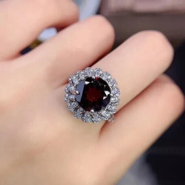 14K White Gold Plated 3.50Ct Round Cut Simulated Red Garnet Halo Engagement Ring