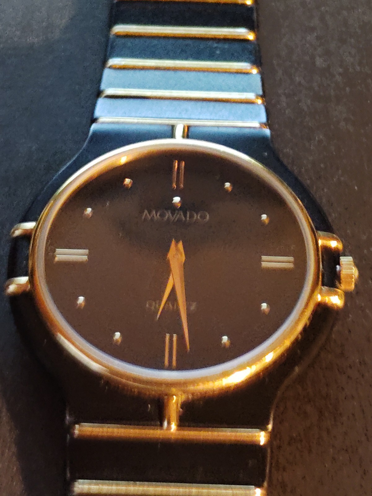 Movado The Museum Unisex Watch Black & 18 K Gold Links 1980’s Stunning