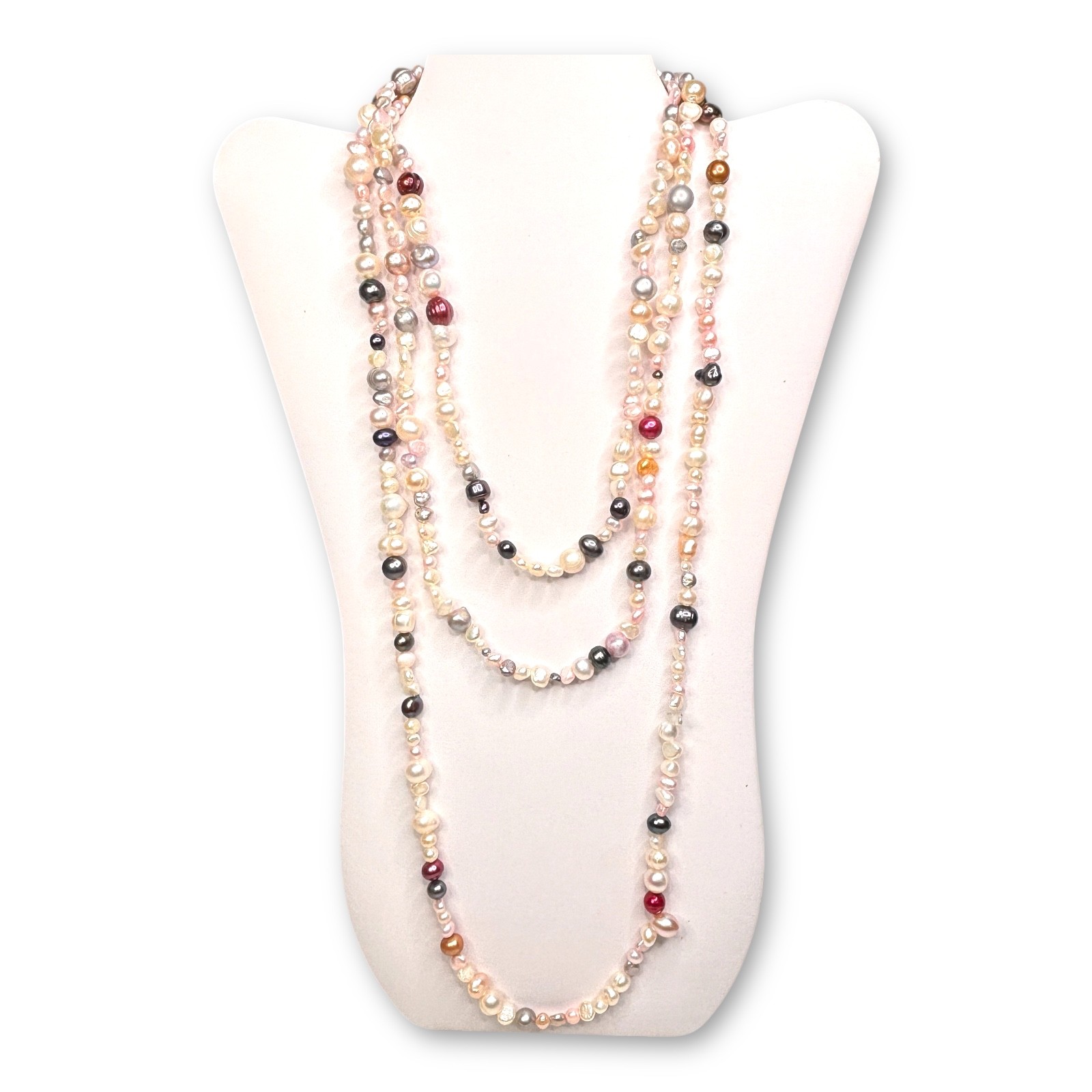 1990s Dyed Freshwater Pearl Rope Necklace 72 Inch Continuous Strand Baroque