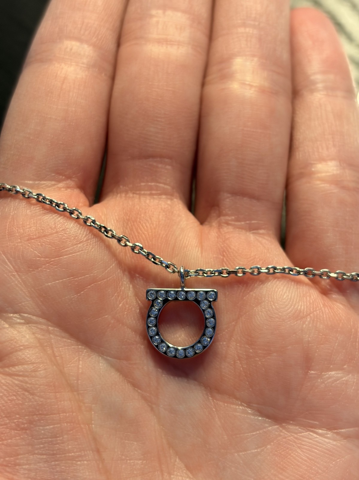 Ferragamo Necklace – Gancini Pendant Chain Silver – 100% Authentic