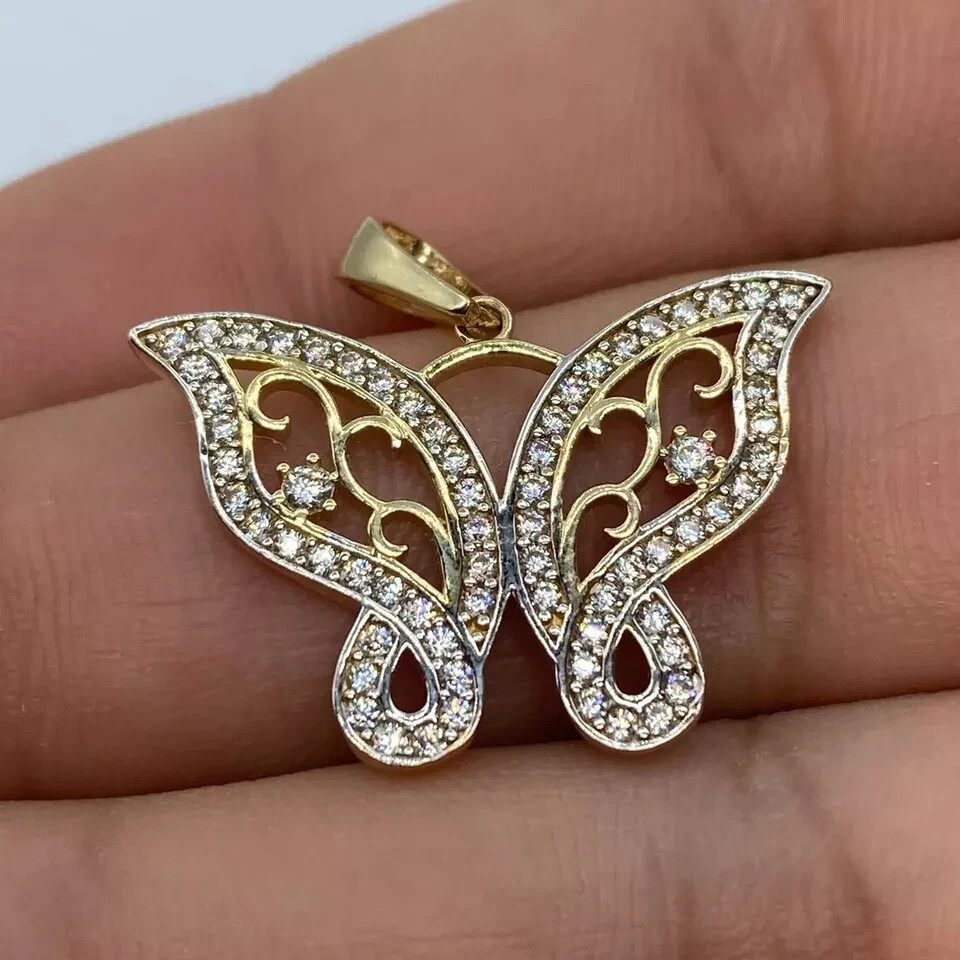 2.00Ct Round Cut Lab Created Diamond Butterfly Pendant 14K Yellow Gold Plated