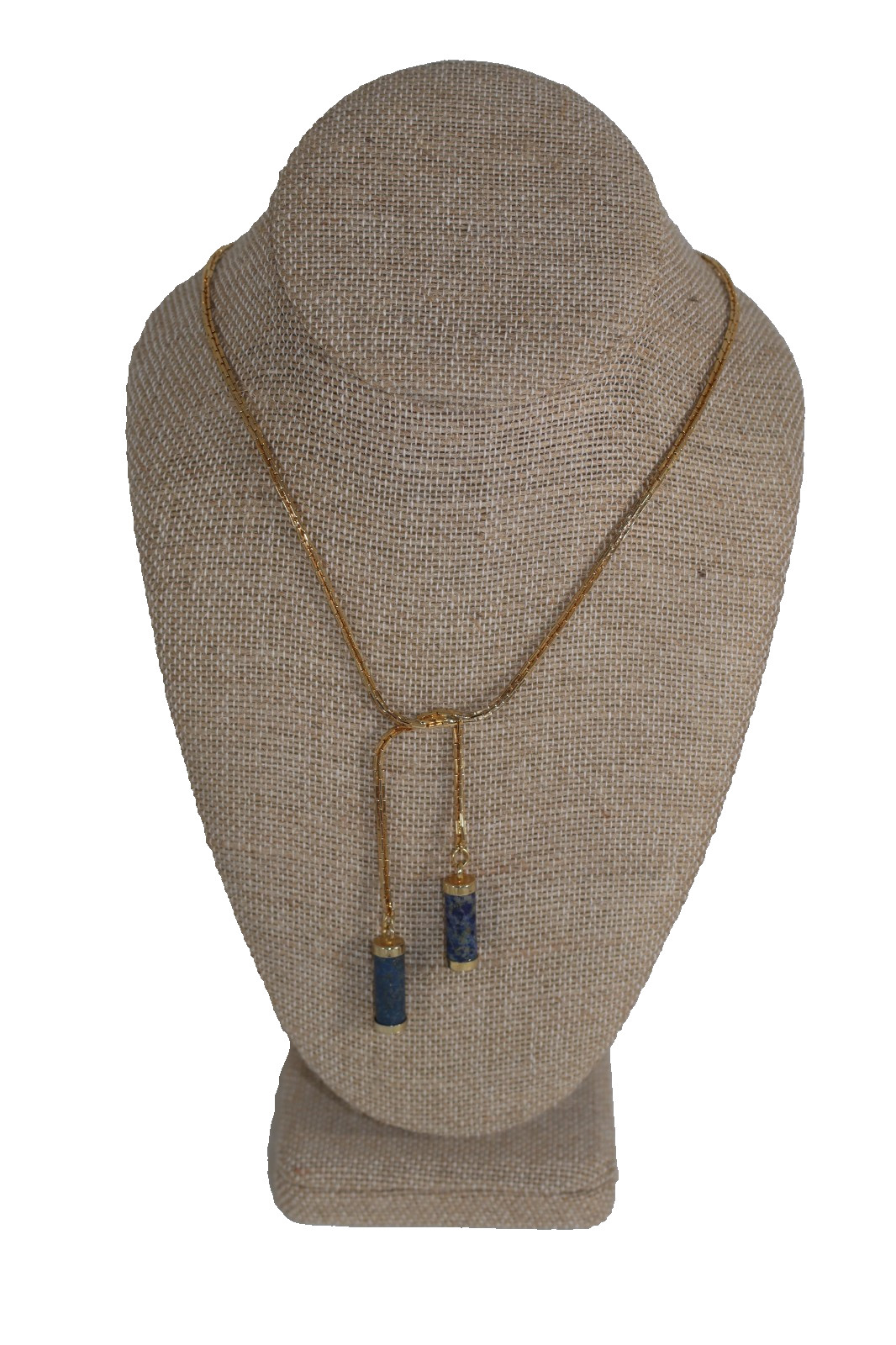Vintage Hobé Gold Tone Lariat Sautoir Necklace Genuine Sodalite Stone Tassel