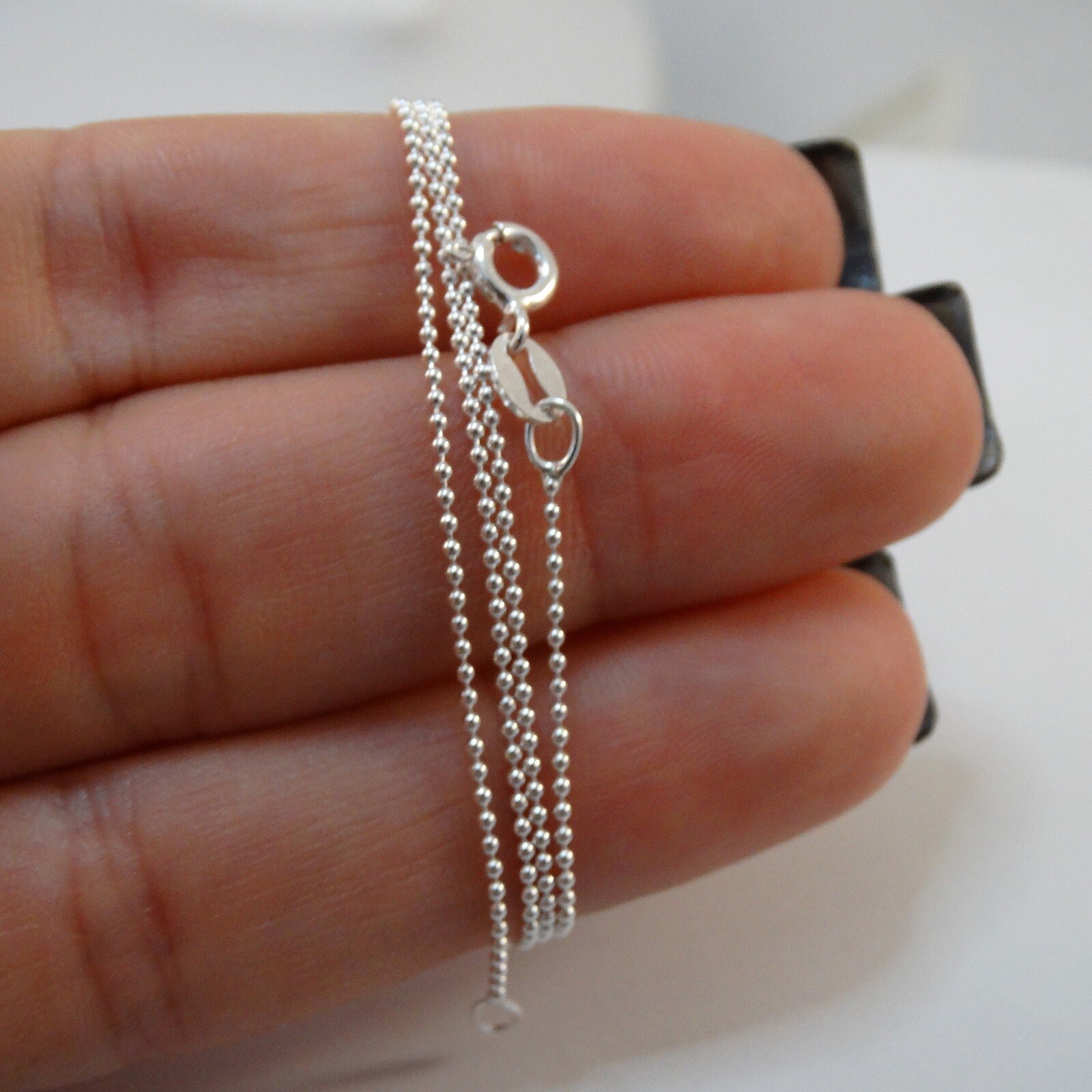 1mm Ball Bead Chain Necklace – 925 Sterling Silver -16″, 18″, 20″, 22″, 24″, 30″