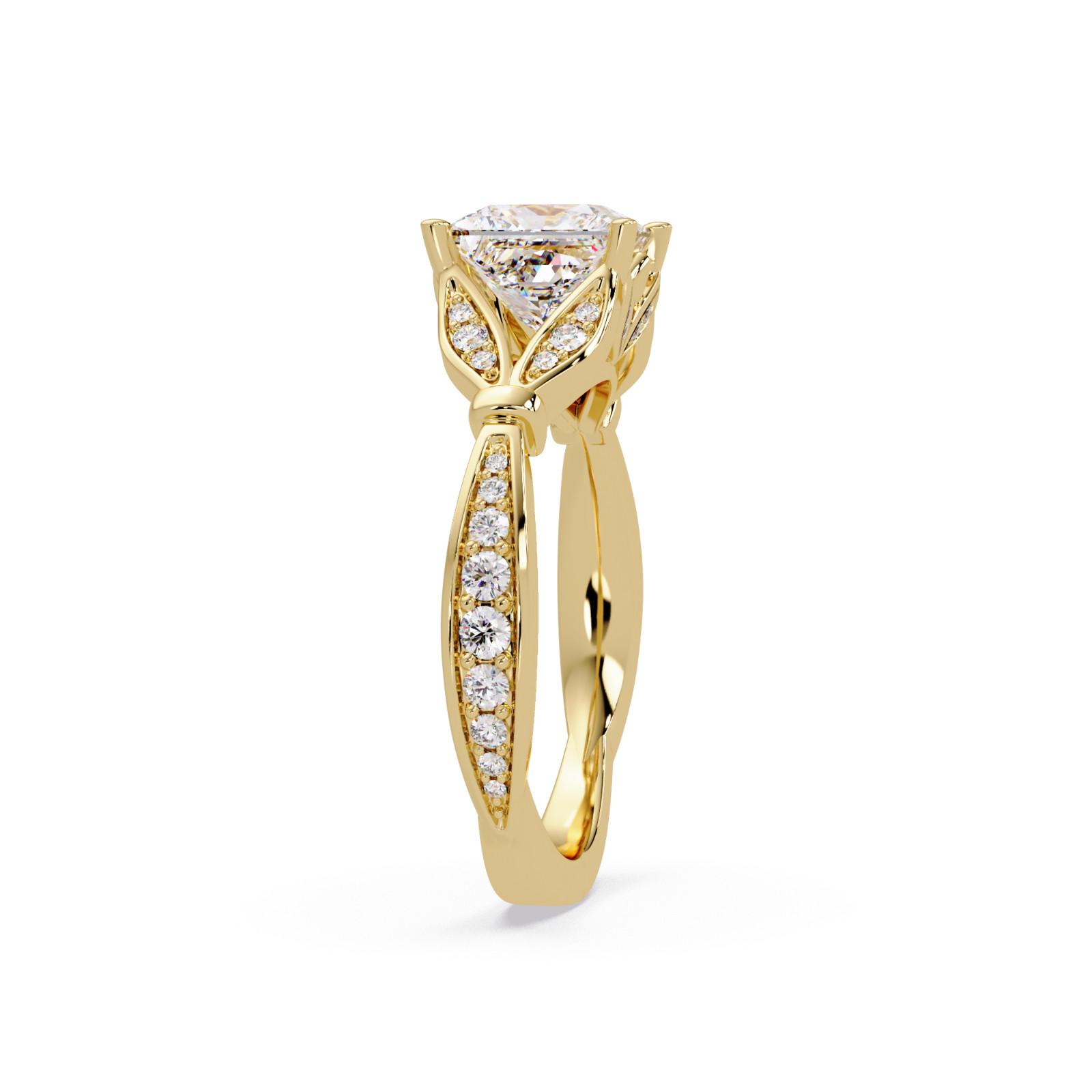 Princess Lab Grown Diamond Vintage Floral Leaf Ring 1.65 CTW 925 Silver DEF VVS