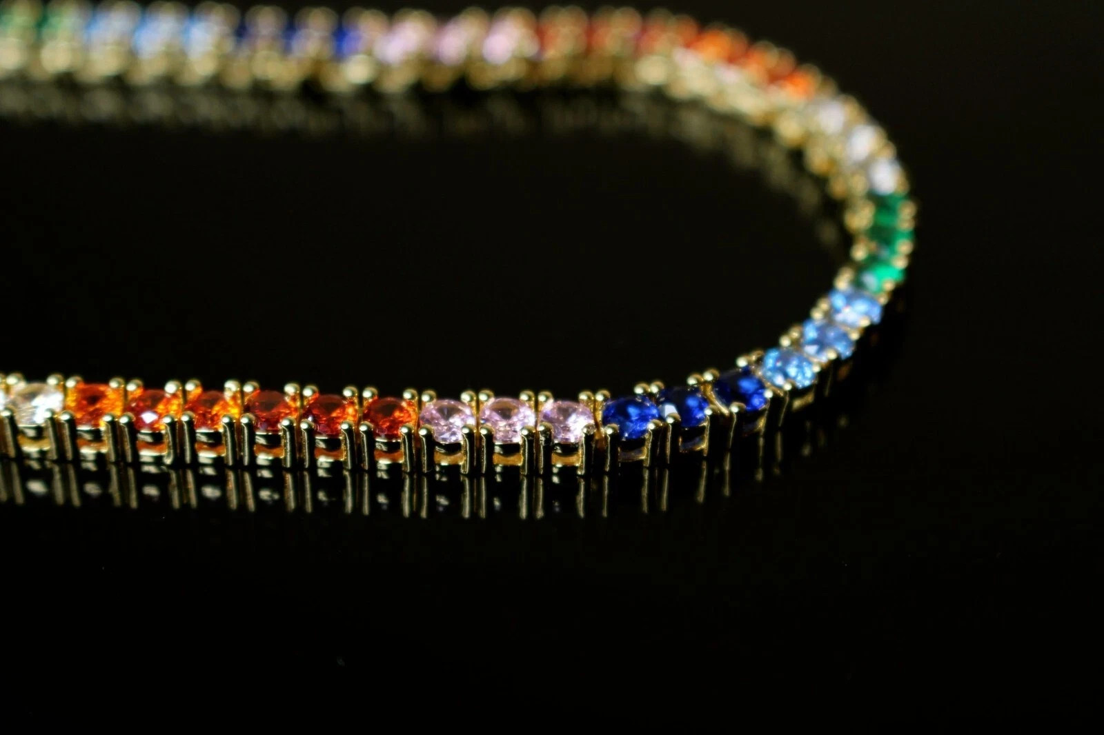 4mm RAINBOW Sapphire 70ctw Lab Sim Diamond Chain Necklace Heavy 40g