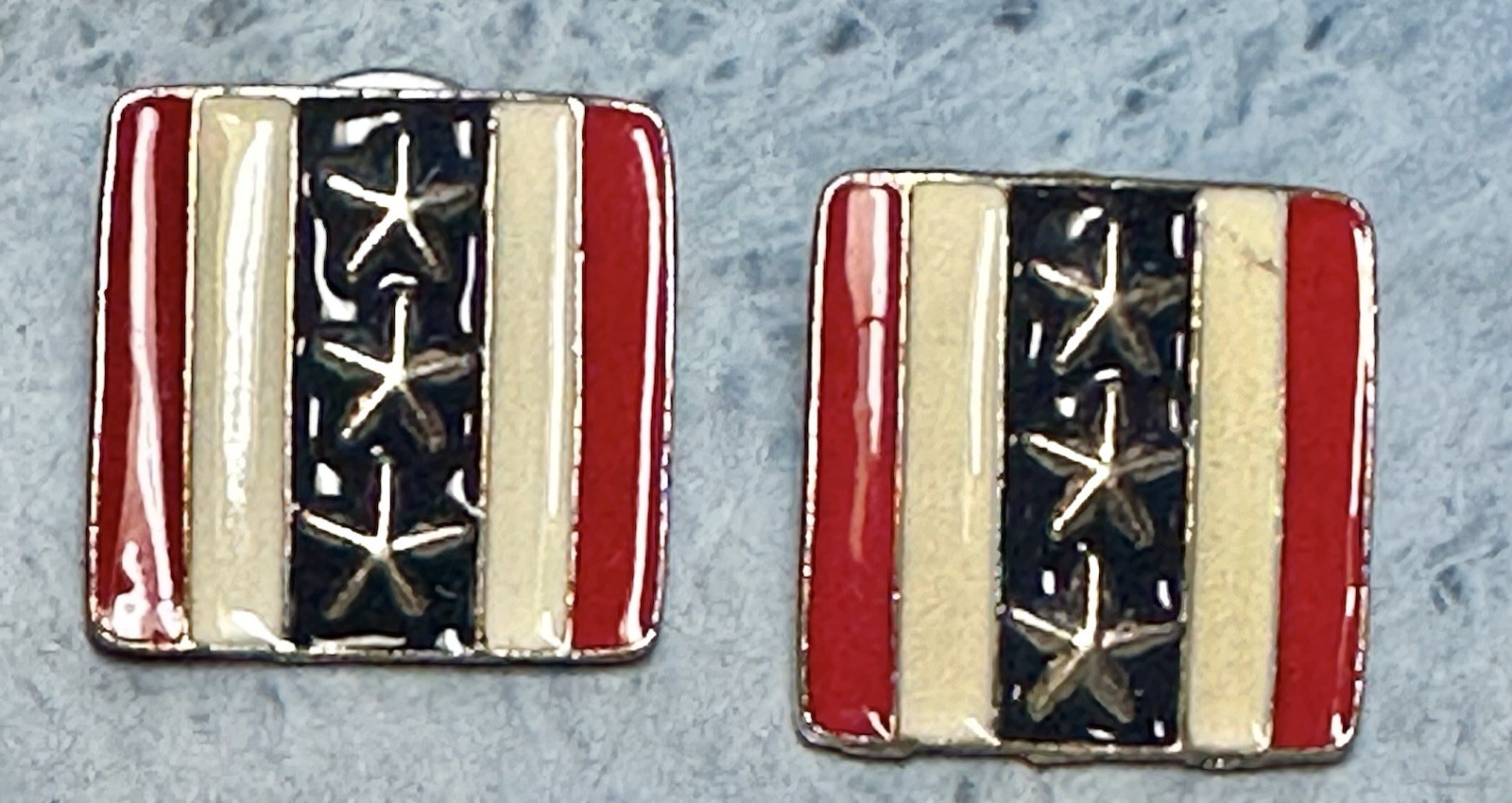 Vintage Gold Tone Red/White & Blue Enamel Patriotic Pierced Earrings