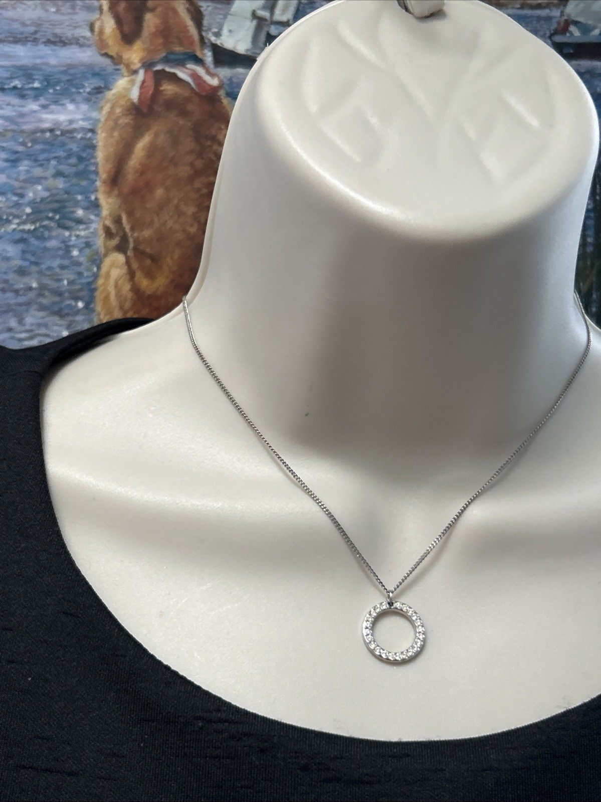 Swarovski Pave Rhinestone Infinity Circle Round Pendant Necklace 15” Signed