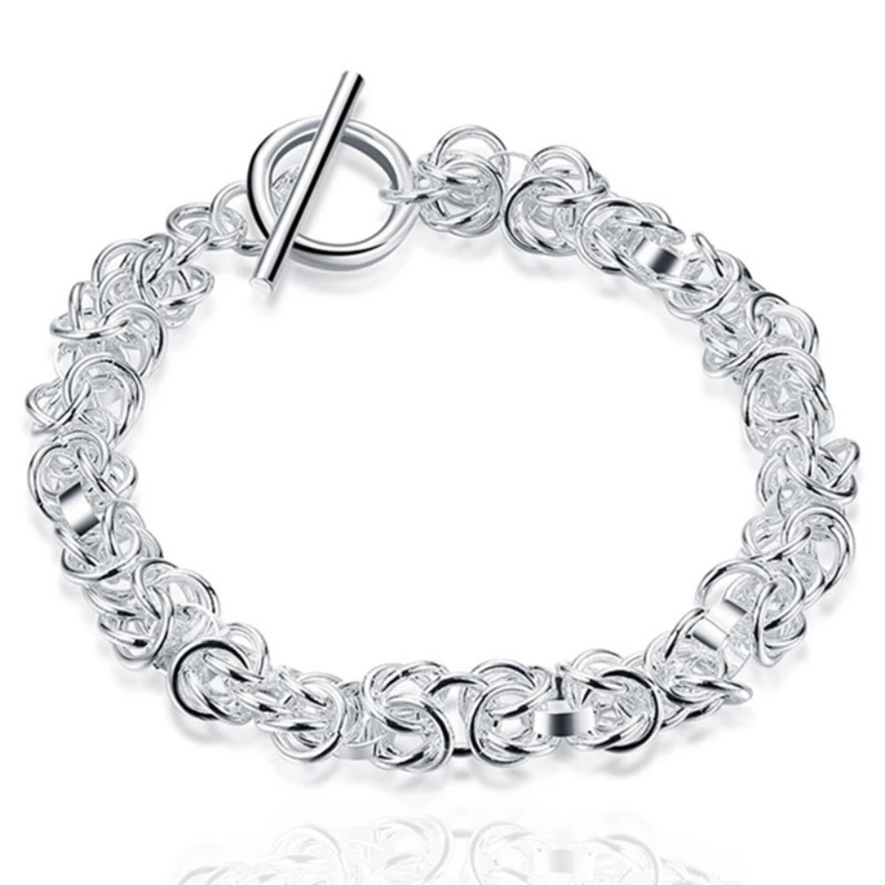 Stylish 925 Sterling Silver Interlocking Circle Chain Bracelet Women Jewelry