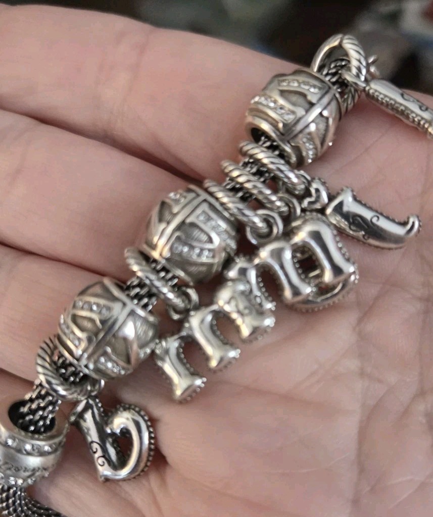Brighton Slide Charm Bracelet Mesh Chain Initials Mom Grandmother Silver Tone