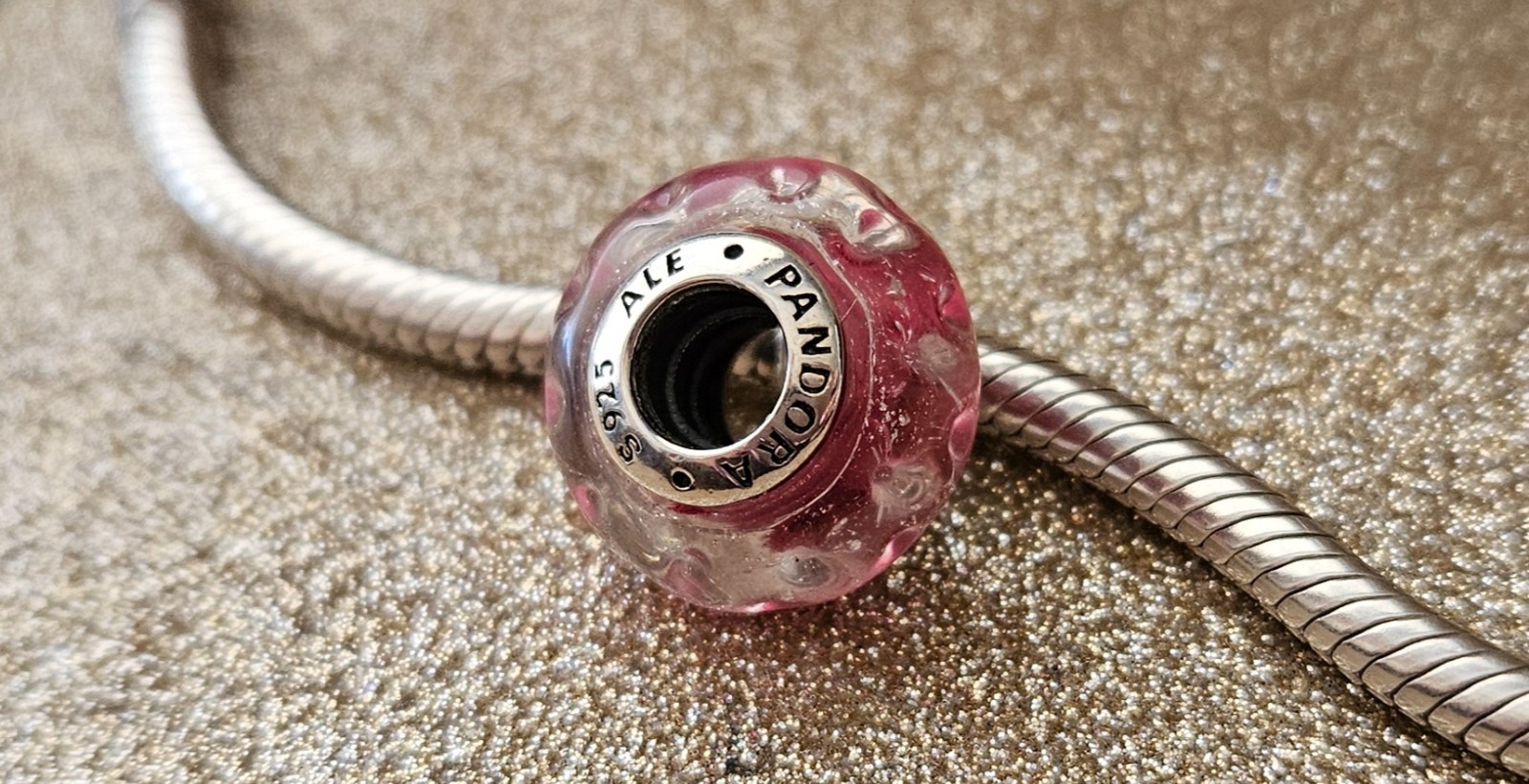 Authentic Pandora Wavy Fancy Pink Silver Murano Charm