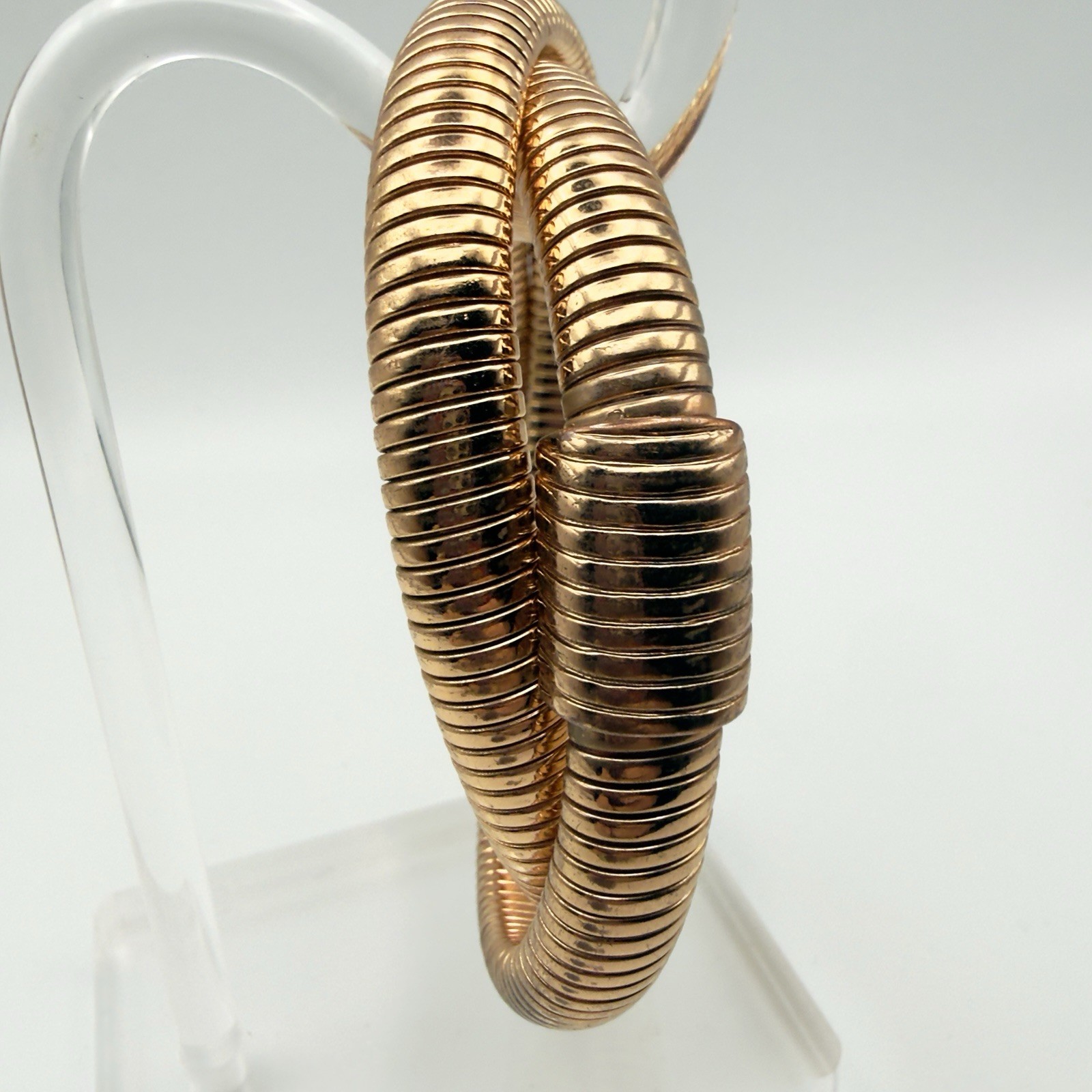 Gold Tone Gaspipe Tubogas Double Wrap Crossover Flexible Bangle Bracelet 7-7.5″